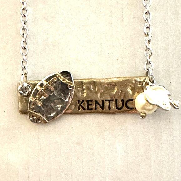 Kentucky Gold & Silver Football Bar Necklace - Picture 2 of 3